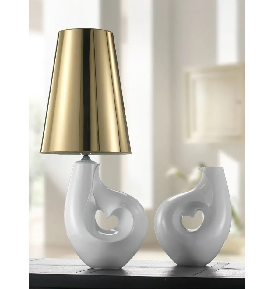 obrazek 1 Porcelanowa lampa ze złotym lub srebrnym abażurem z PVC