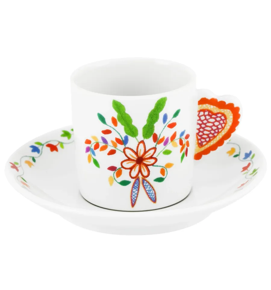 obrazek 1 Porcelanowa filiżanka do kawy ze spodkiem Vila Verde z roślinnym motywem nawiązującym do walentynkowych chusteczek Vila Verde - Vista Alegre