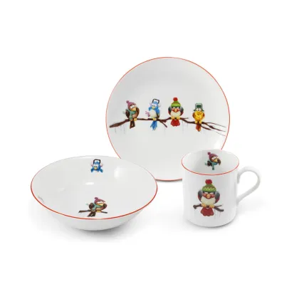 Zdjęcie 3-elementowy porcelanowy zestaw dla dziecka Ptaki - Leander