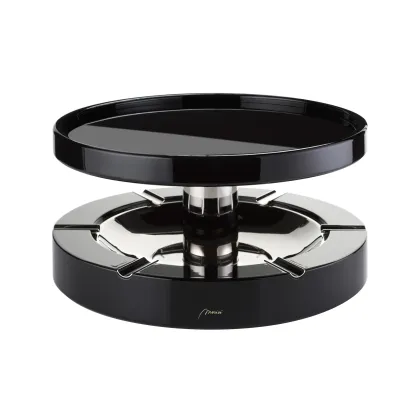 Picture Exclusive black ashtray made of wood, glass and steel