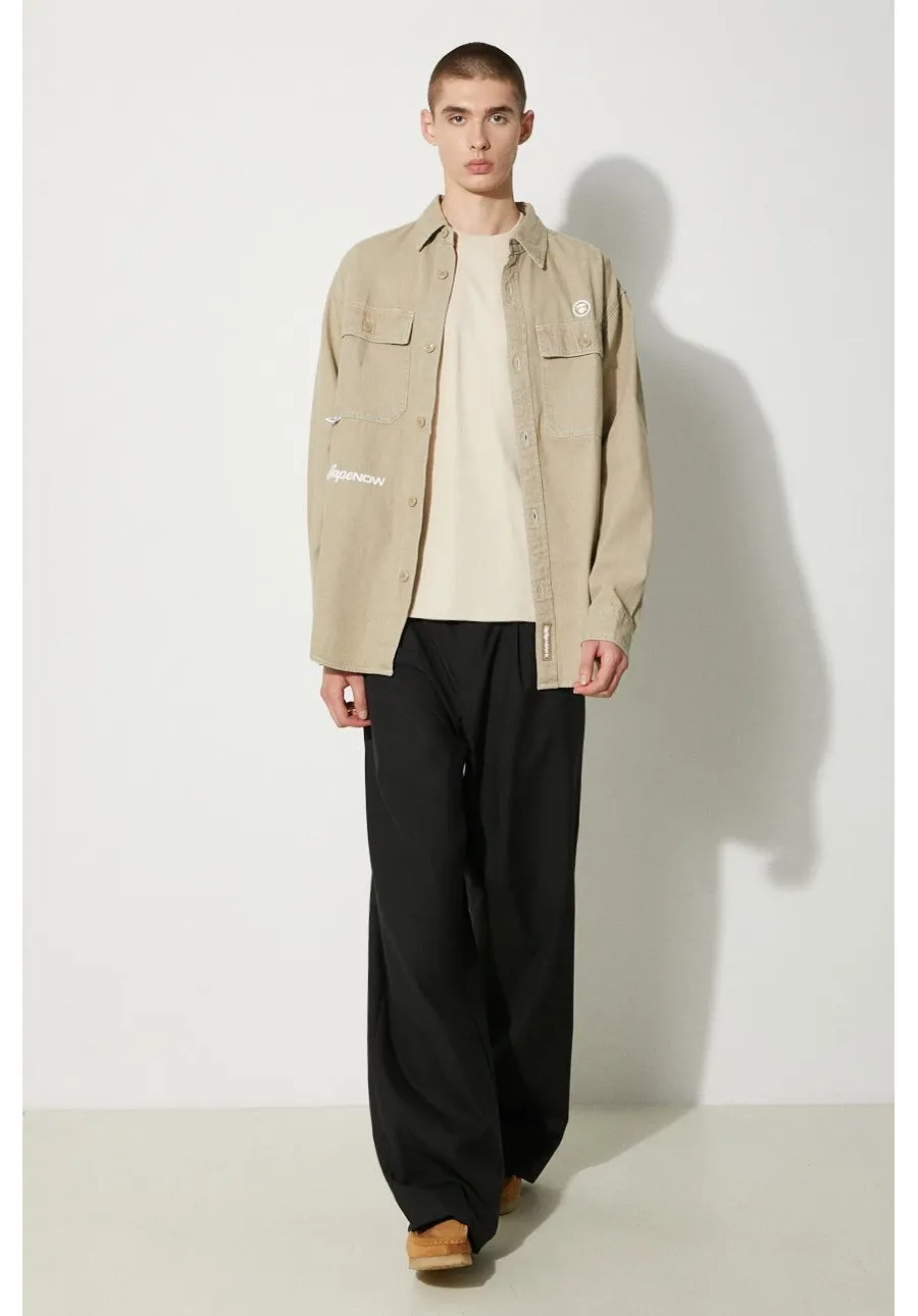 obrazek 1 AAPE koszula bawełniana męska kolor beżowy regular z kołnierzykiem klasycznym AAPSTM8472XXM