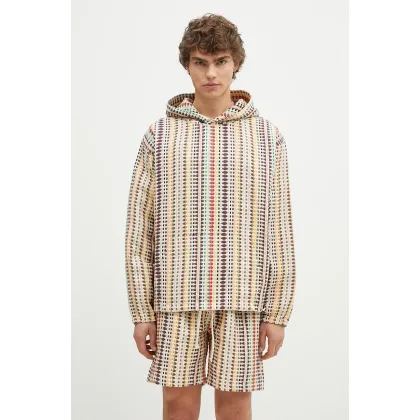 Zdjęcie PLEASURES bluza bawełniana Stitch Poncho Hoodie męska kolor beżowy z kapturem wzorzysta P24F052