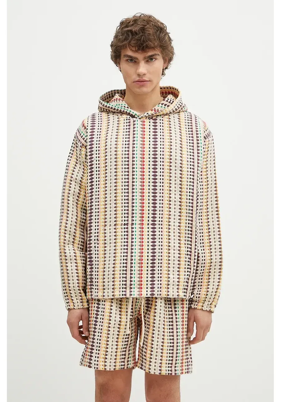 obrazek 1 PLEASURES bluza bawełniana Stitch Poncho Hoodie męska kolor beżowy z kapturem wzorzysta P24F052