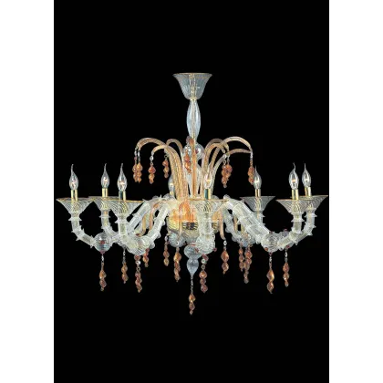 Zdjęcie Gustowny żyrandol na 8 żarówek w kolorze kryształowym ze szkła Murano