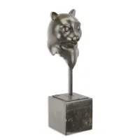 Picture A unique bronze cat head sculpture on a marble base
