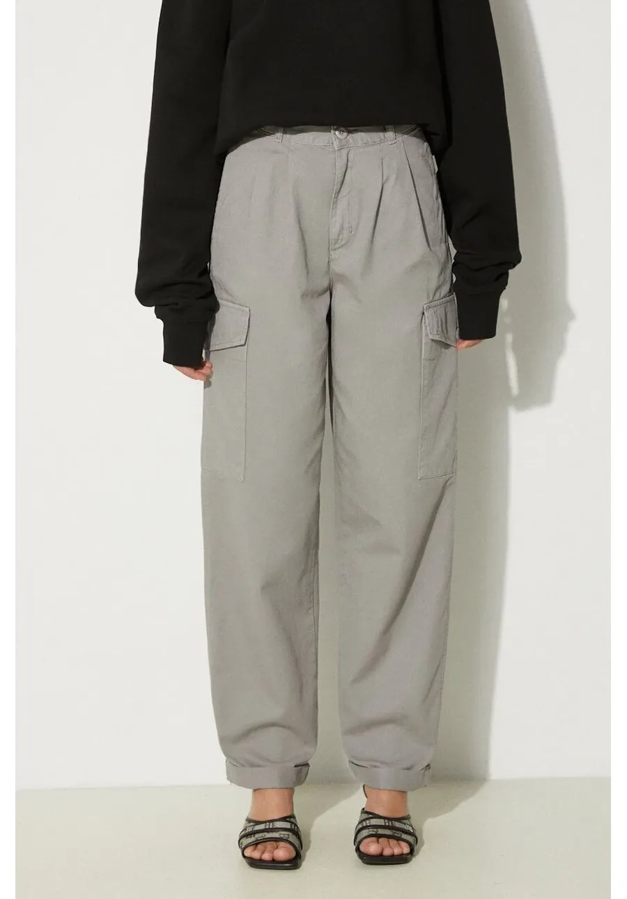obrazek 1 Carhartt WIP spodnie bawełniane Collins kolor szary fason cargo high waist I029789.29KGD