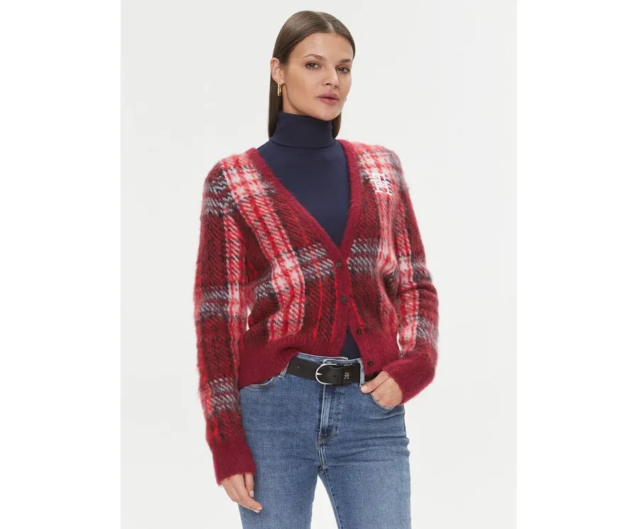 obrazek 1 Tommy Hilfiger Kardigan Tartan WW0WW40129 Czerwony Regular Fit
