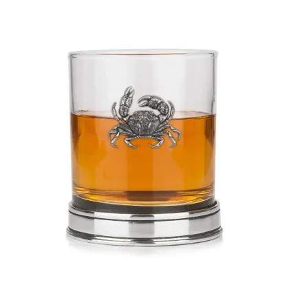 Zdjęcie Stylowa szklanka do whisky z wyjątkowym przedstawieniem kraba w kolorze miedzi – prezent dla niego lub dla niej