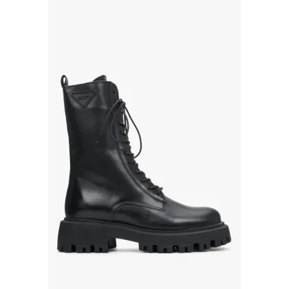 Zdjęcie Estro: Czarne wysokie botki damskie z włoskiej skóry naturalnej