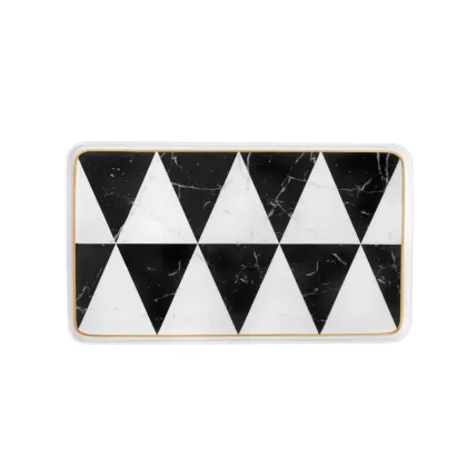 Zdjęcie Porcelanowy mały prostokątny talerz Carrara w geometryczny czarno-biały wzór - Vista Alegre