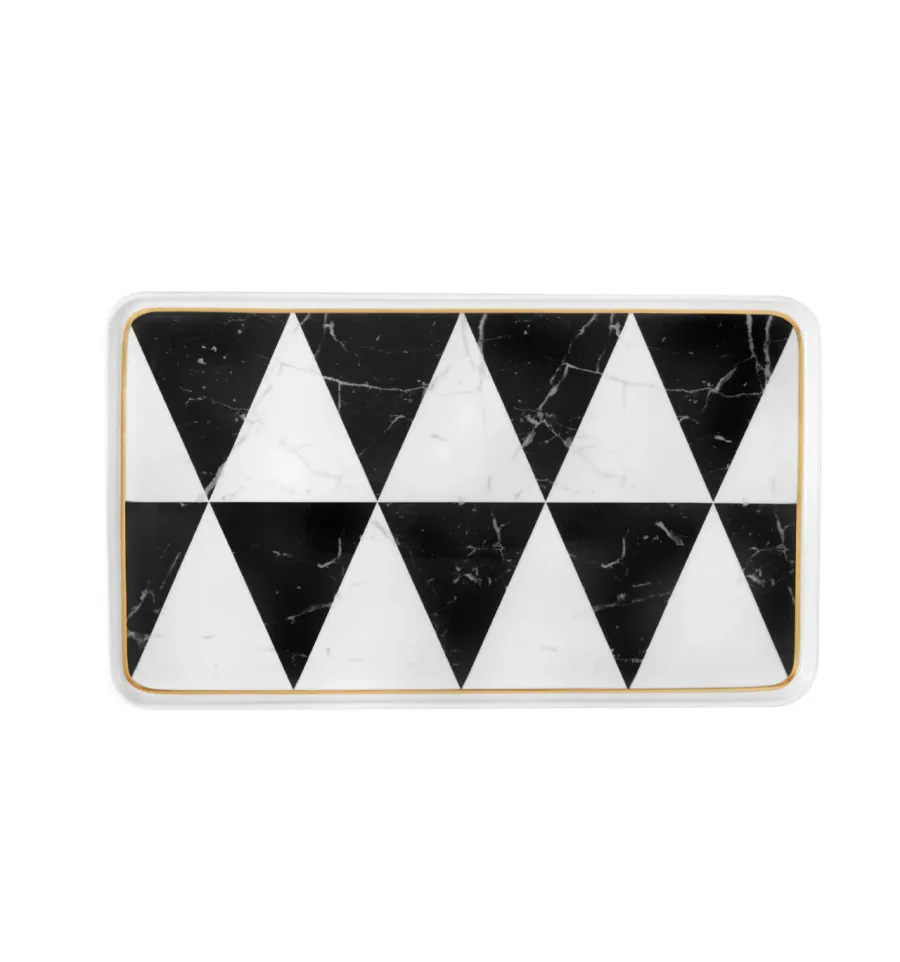 obrazek 1 Porcelanowy mały prostokątny talerz Carrara w geometryczny czarno-biały wzór - Vista Alegre