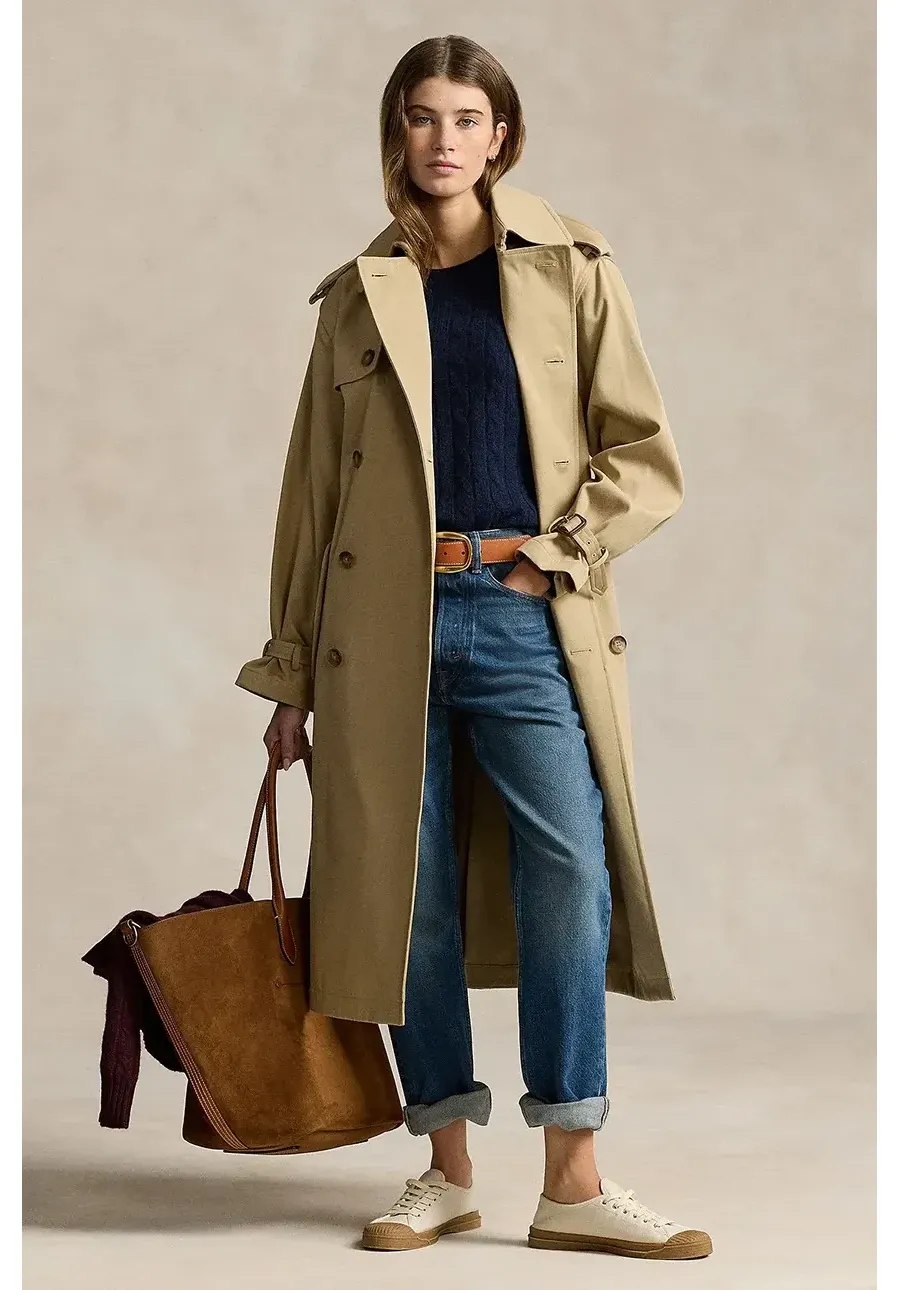 obrazek 1 Polo Ralph Lauren trencz bawełniany kolor beżowy przejściowy dwurzędowy 211910358
