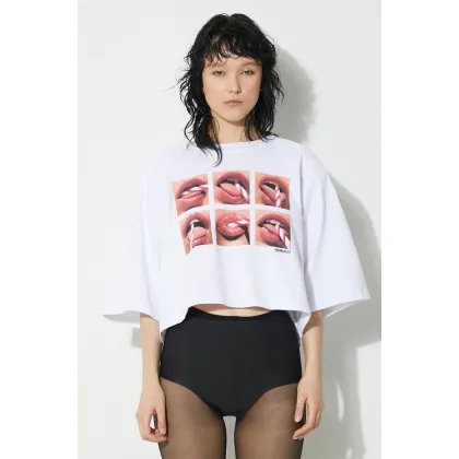 Zdjęcie Fiorucci t-shirt bawełniany Mouth Print Cropped Padded T-Shirt damski kolor biały U01FPTSH106CJ01WH01
