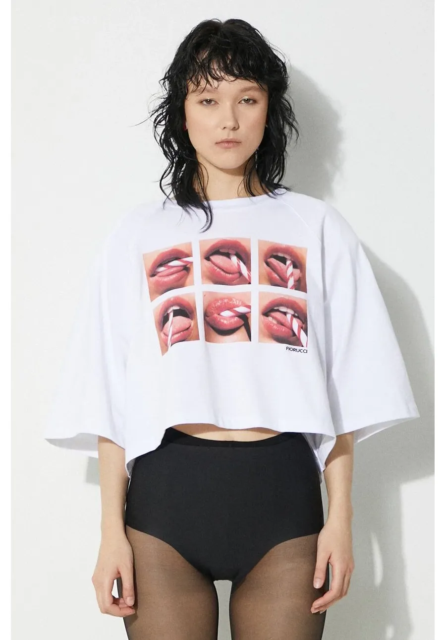 obrazek 1 Fiorucci t-shirt bawełniany Mouth Print Cropped Padded T-Shirt damski kolor biały U01FPTSH106CJ01WH01
