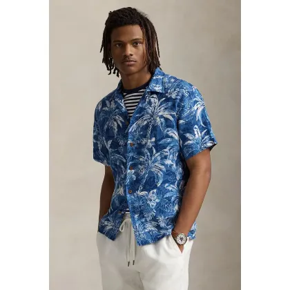 Zdjęcie Polo Ralph Lauren koszula lniana Sport Shirt męska kolor niebieski regular z kołnierzykiem klasycznym 710965897