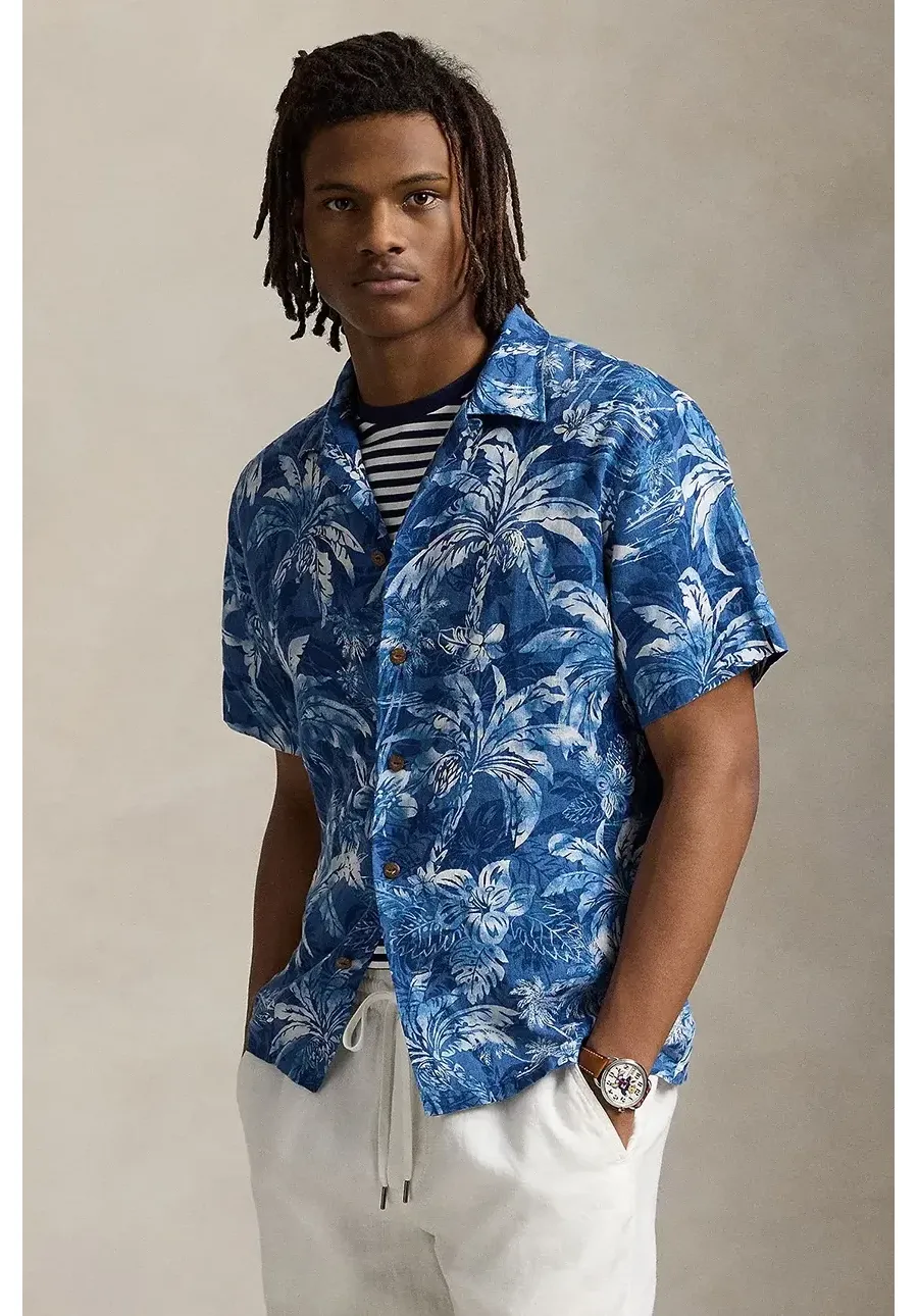 obrazek 1 Polo Ralph Lauren koszula lniana Sport Shirt męska kolor niebieski regular z kołnierzykiem klasycznym 710965897