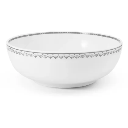 Zdjęcie Stylowa porcelanowa miska na sałatkę zdobiona szarym geometrycznym ornamentem - Leander