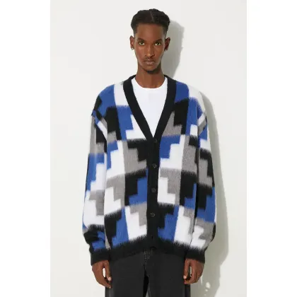 Zdjęcie Marcelo Burlon kardigan z domieszką wełny AOP Damier Cross Knit Cardigan kolor szary CMHB001F24KNI0010645