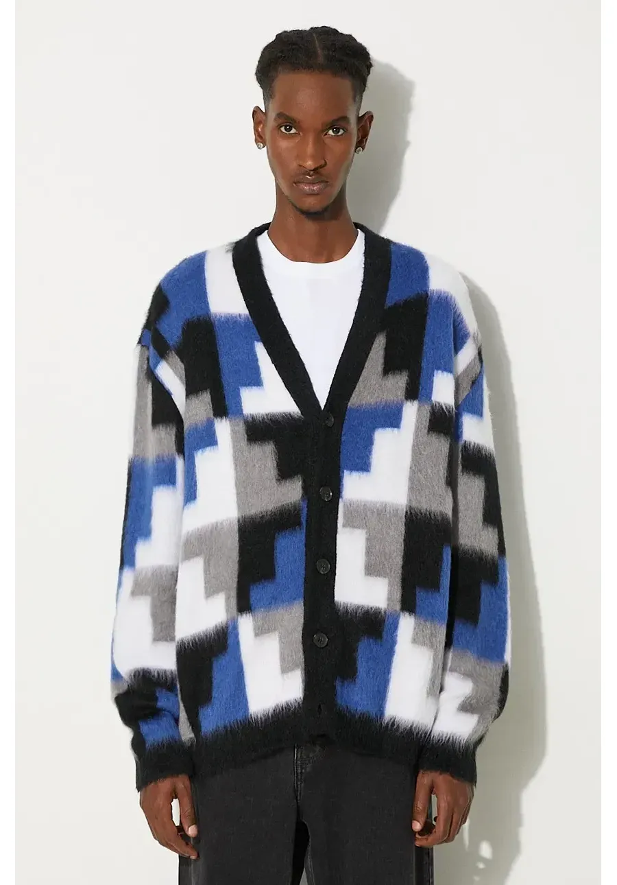 obrazek 1 Marcelo Burlon kardigan z domieszką wełny AOP Damier Cross Knit Cardigan kolor szary CMHB001F24KNI0010645