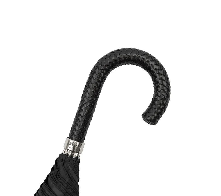 obrazek 5 Ekskluzywny czarny parasol męski Ø110xL95 cm z plecioną skórzaną rączką