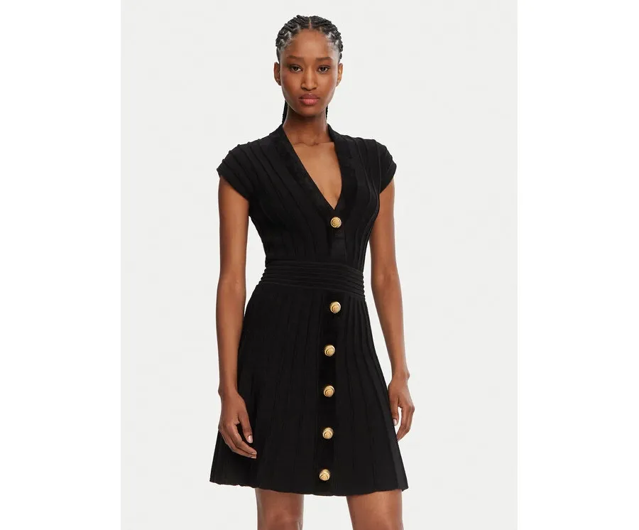 obrazek 1 Balmain Sukienka dzianinowa DF0R7086KH64 Czarny Regular Fit