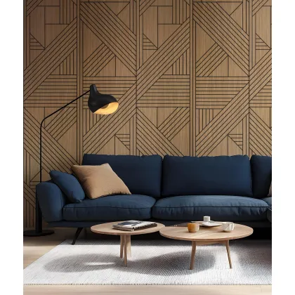 Zdjęcie 275x60x1,1 cm LD (Origami 2) panel frezowany MDF fornir dębowy - ozdobna dekoracja ścienna 3D