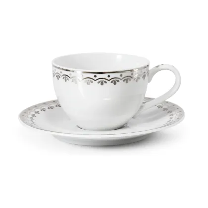 Zdjęcie Piękna filiżanka ze spodkiem z porcelany zdobiona platynowym motywem – wariant 3 – Leander