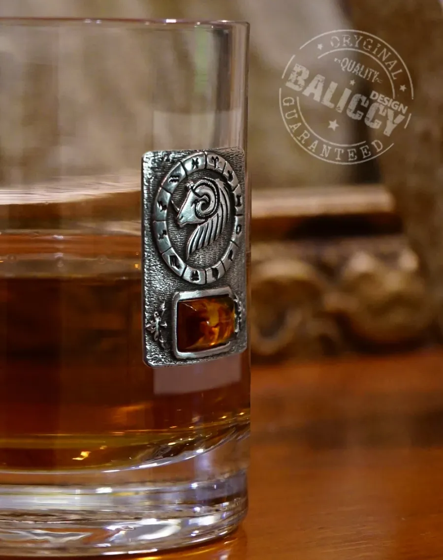 obrazek 2 Szklanka do whisky z bursztynem - znak zodiaku Baran
