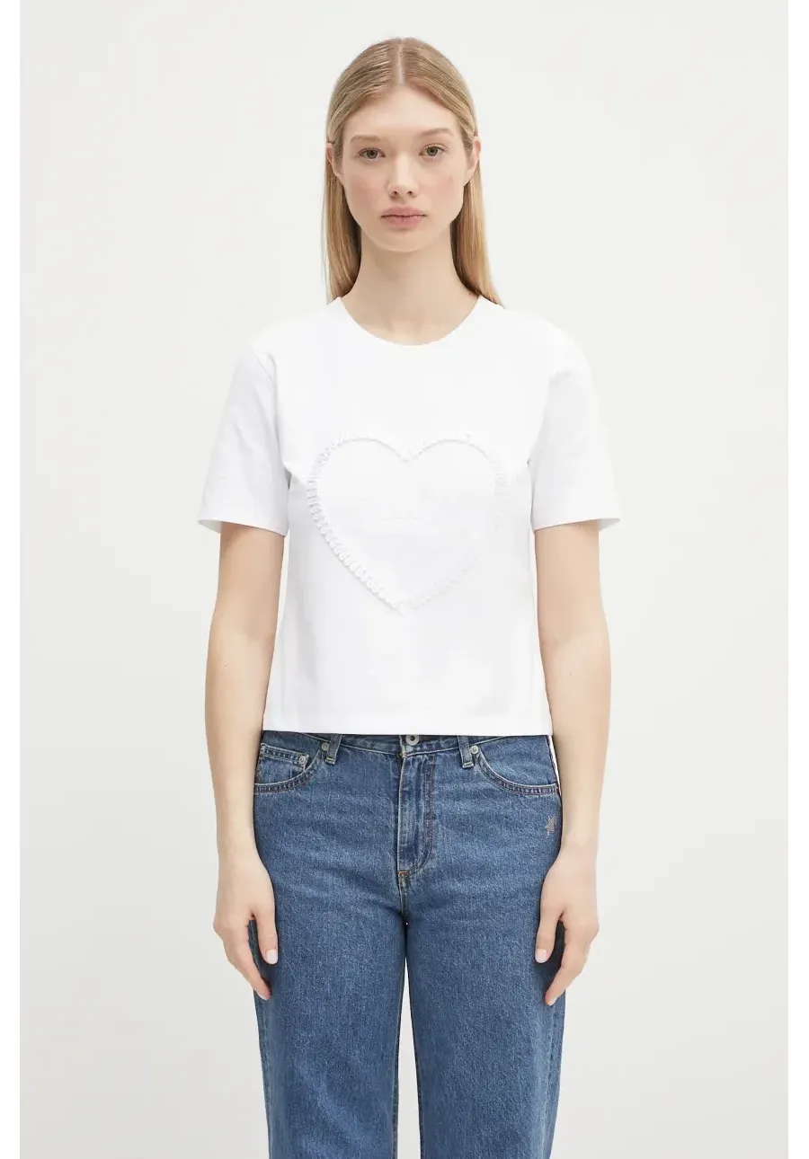 obrazek 1 GANNI t-shirt bawełniany Heavy Cotton Heart Small damski kolor biały T4150