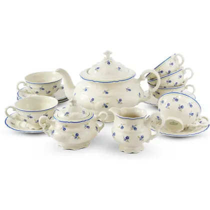 Zdjęcie Ekskluzywny 15-elementowy zestaw do herbaty z porcelany w kolorze kości słoniowej zdobiony motywem niezapominajek – Leander