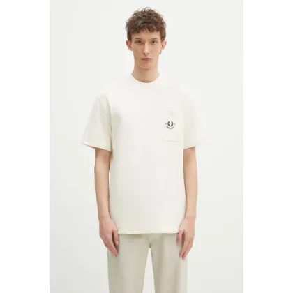 Zdjęcie Fred Perry t-shirt bawełniany męski kolor beżowy z aplikacją M9827.560