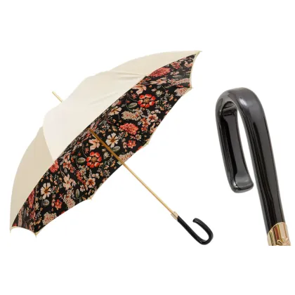 Zdjęcie Piękny stylowy parasol damski w kolorze kremowym zdobiony motywem kwiatowym – Pasotti