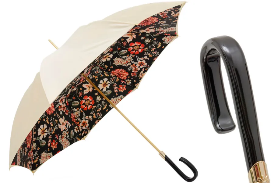 obrazek 1 Piękny stylowy parasol damski w kolorze kremowym zdobiony motywem kwiatowym – Pasotti