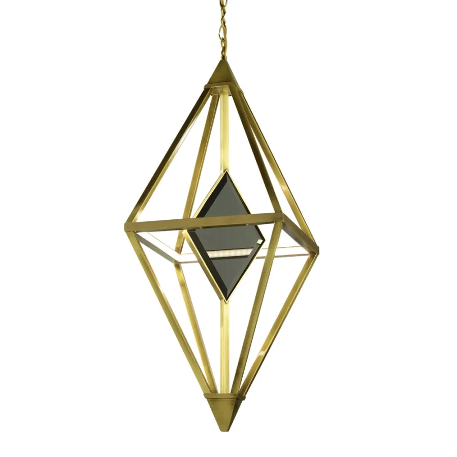 obrazek 2 Lampa wisząca z mosiądzu z dekoracyjnymi elementami szklanymi H.185xL.35xP.35 cm