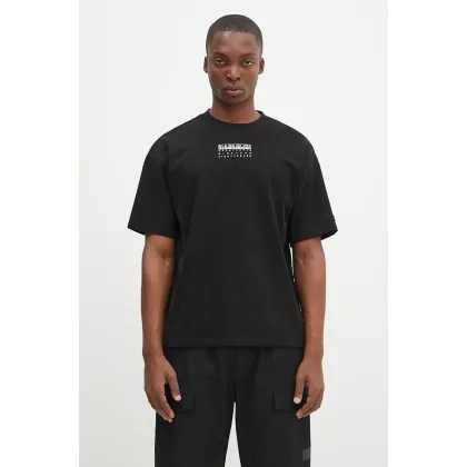 Zdjęcie Napapijri t-shirt bawełniany S-Premium Ss męski kolor czarny z nadrukiem NP0A4I6Q9411