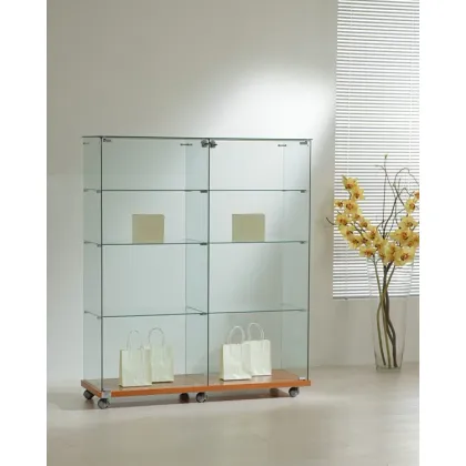Picture Tempered glass display cabinet on wheels