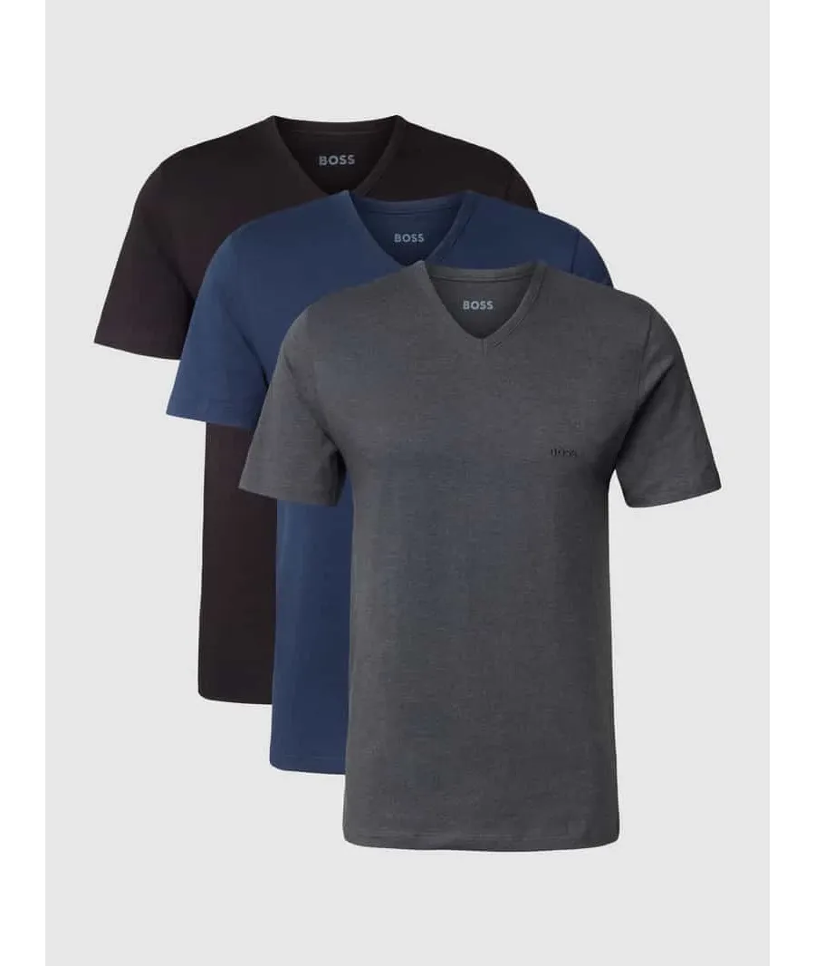obrazek 1 T-shirt z dekoltem w serek w zestawie 3 szt. model ‘Classic’