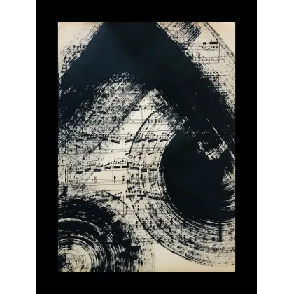 Zdjęcie Black no 13. Akryl na starych, archiwalnych nutach, 34 x 27 cm