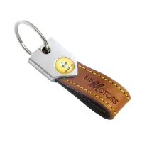 Picture An unusual leather keychain with a company logo