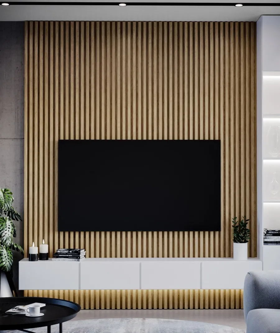 obrazek 1 275x48x5,9 cm LD (8 lameli dąb natura) panel akustyczny na płycie MDF 19 mm - dekoracja ścienna 3D