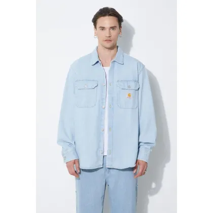 Zdjęcie Carhartt WIP kurtka jeansowa Harvey Shirt Jac męska kolor niebieski przejściowa I033346.112