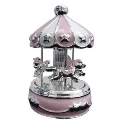 Picture Pink carousel-shaped music box with LED lights