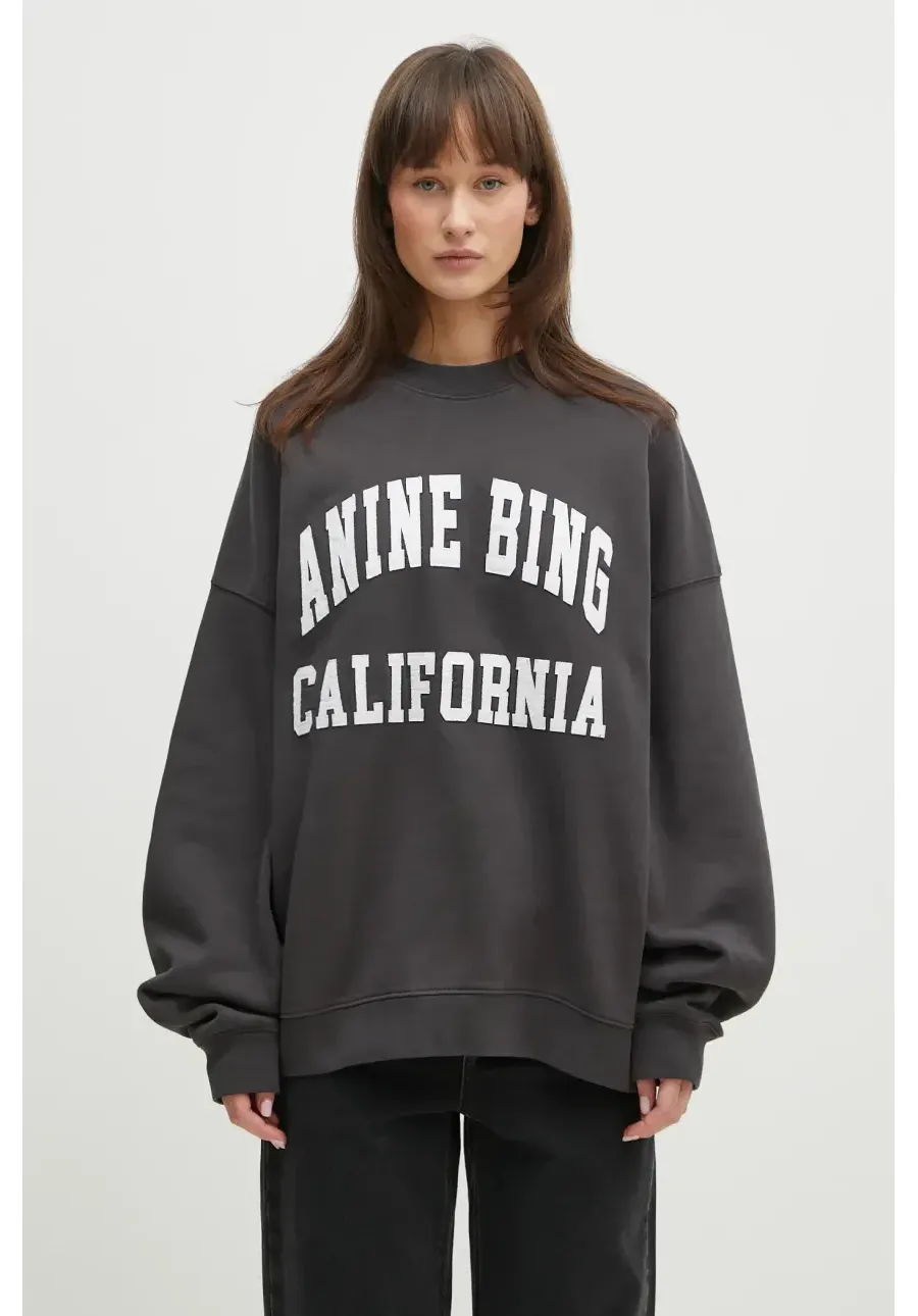 obrazek 1 Anine Bing bluza bawełniana Miles Sweatshirt Anine Bing damska kolor szary z aplikacją A.08.10025
