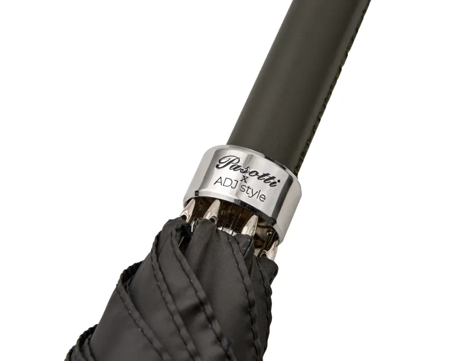 obrazek 6 Ciemnooliwkowy damski klasyczny parasol Ø102xL93 cm ze skórzaną rączką