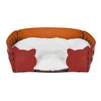 Zdjęcie Przytulne skórzane legowisko dla kota 45x30xH15 cm zdobione motywem kocich głów