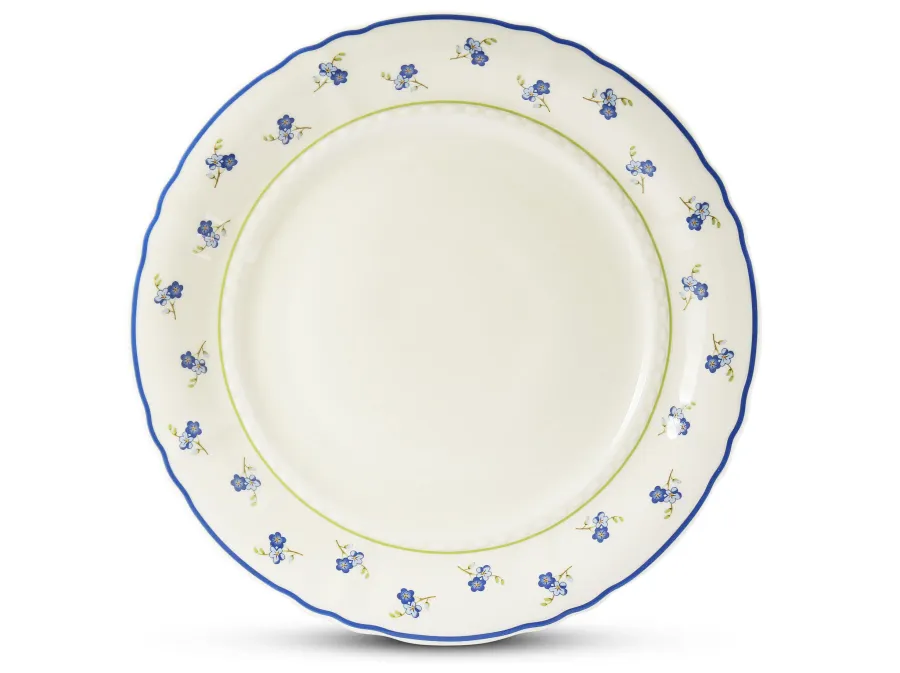 obrazek 2 Ekskluzywny 18-elementowy komplet talerzy z porcelany w kolorze kości słoniowej zdobiony motywem niezapominajek – Leander