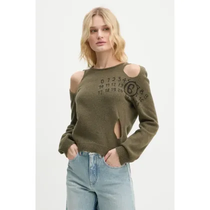 Zdjęcie MM6 Maison Margiela sweter wełniany damski kolor zielony lekki S62NH0034.M13071