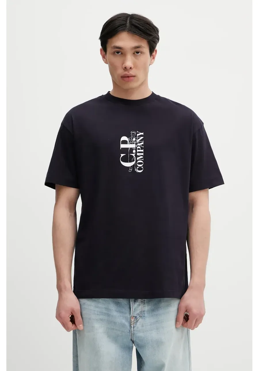 obrazek 1 C.P. Company t-shirt bawełniany męski kolor granatowy z nadrukiem 18CMTS177A005100W