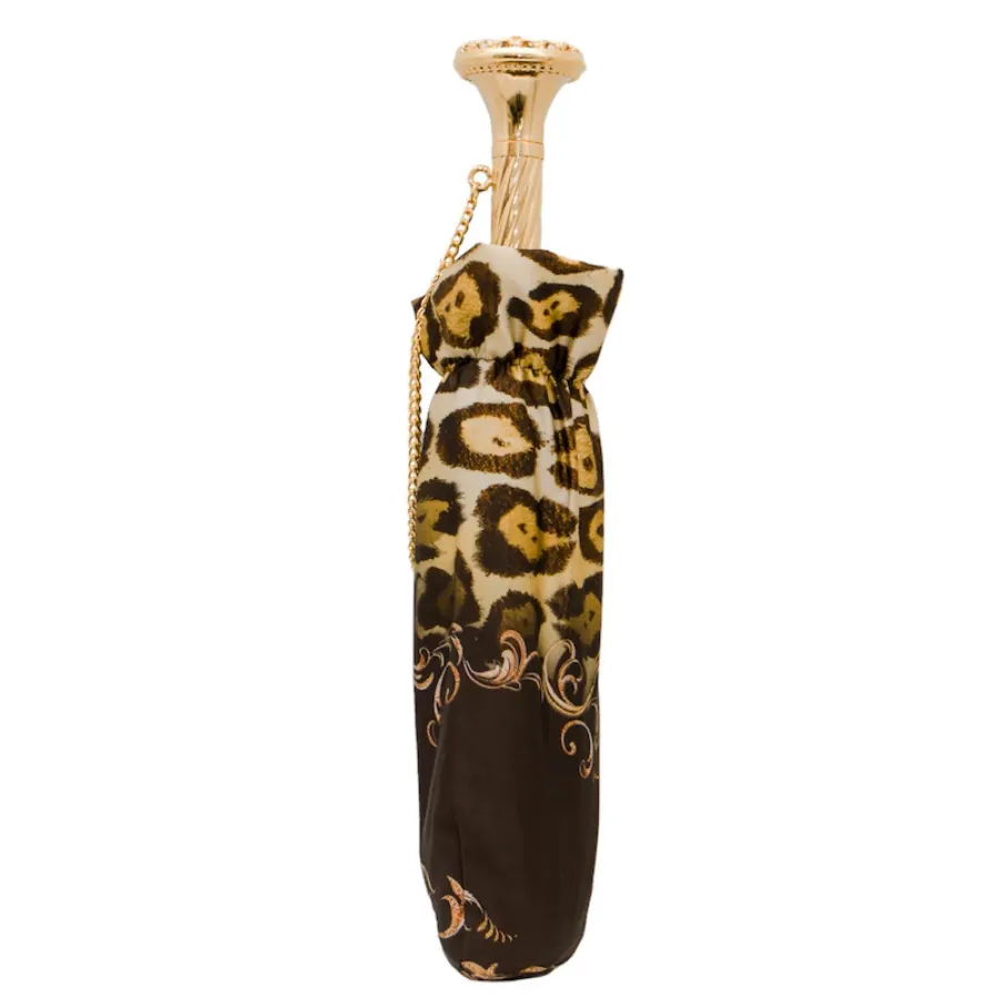 obrazek 2 Stylowy brązowy parasol damski zdobiony motywem skóry leoparda – Pasotti