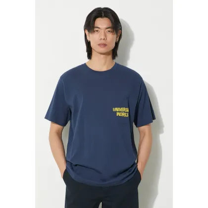 Zdjęcie Universal Works t-shirt bawełniany Print Pocket Tee męski kolor granatowy z nadrukiem 30611.NAVY